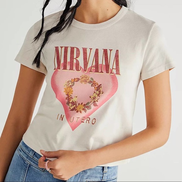 Free People Tops - Free People Nirvana Graphic Tee in Cream and Pink